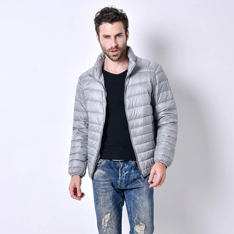 Wholesale Outdoor Light Warm Duck Feather Custom Logo Nylon Black Hooded Winter Bubble Puff Filled Down Puffer Jackets for Men