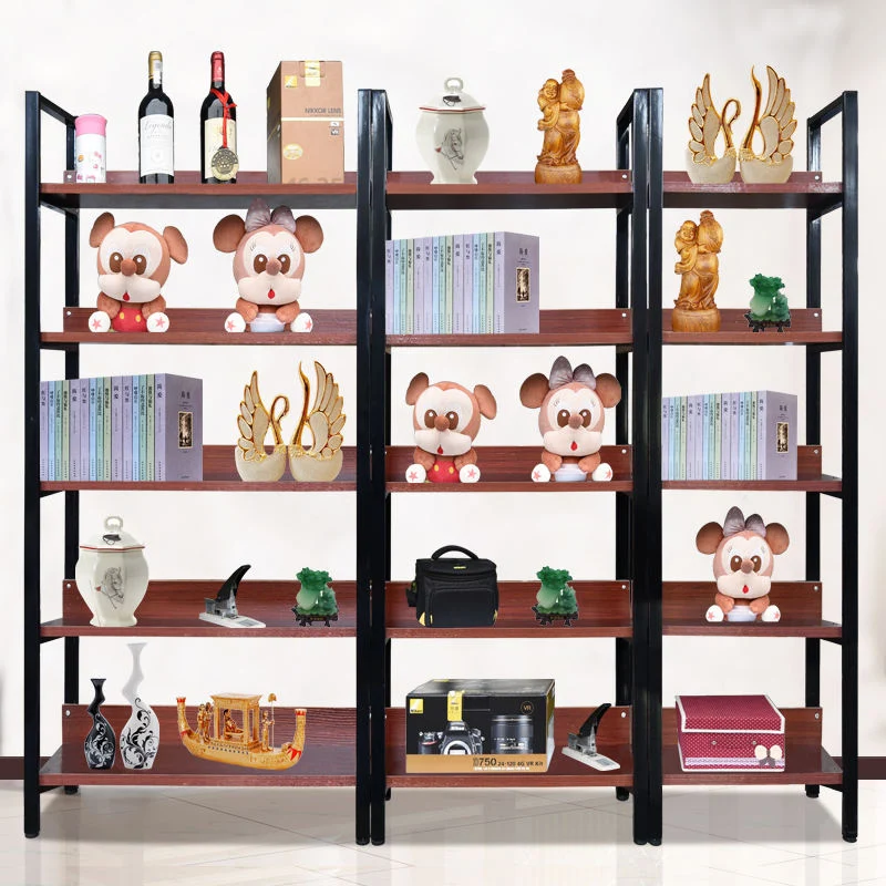 Hot Selling Metal Bookcase With 4Wooden Shelves Multifunctional Rustic Bookshelf For Home Living Room Office Library Room