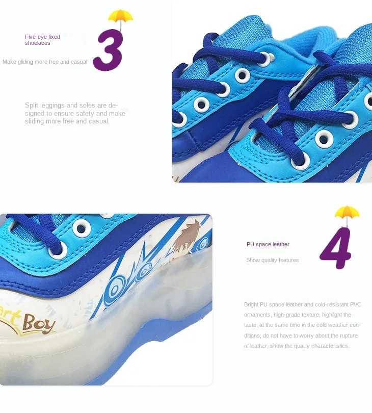 Portable Roller Skate Shoes for Kids Boys Girls Cartoon thick sole Sneakers Roller Shoes with 4 Wheels