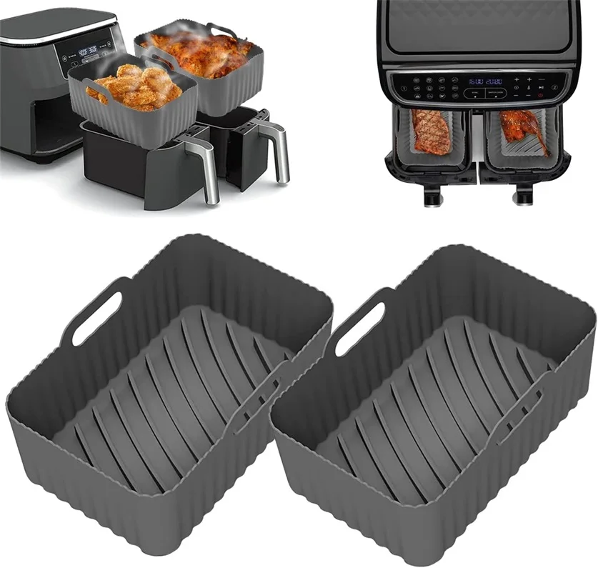 Многоразовая прямоугольная силиконовая воздушная фритюрница с антипригарным покрытием двойная корзина Воздушная