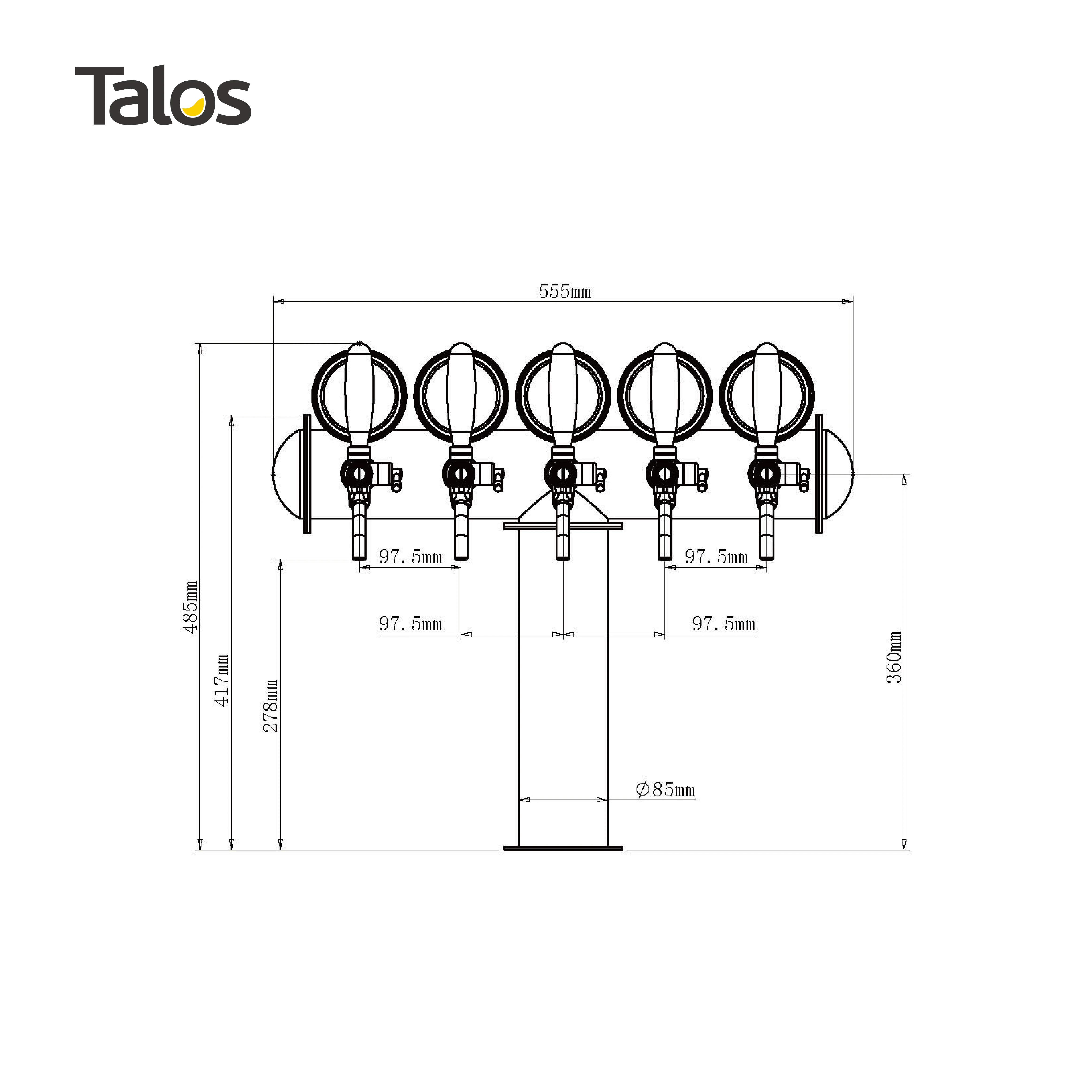 TALOS T Tower Stainless Steel 5 Tap Tower 85mm Beer Dispensing Equipment Draft Beer Tower (PVD)