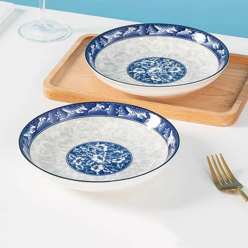 National Style Blue And White Series 9-inch Creative Home Ceramic Dining Plate, Fruit And Vegetable Plate, Blue And White Plate