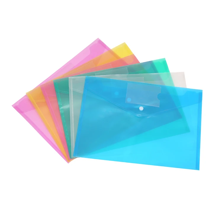 Офисный и школьный пластиковый бумажник-конверт A4 с кнопками и карманом для карт
