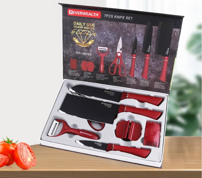 Новый дизайн кухонные ножи с антипригарным покрытием и блестящей ручкой из полипропилена набор кухонных ножей упакованные в подарочную коробку высококачественный