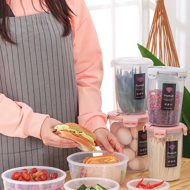 Large Capacity Moisture - Proof Storage Box Buckle Transparent Kitchen Grain Storage Tank Crisper for Microwave Refrigerator