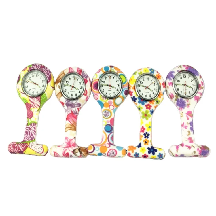 2021 Hot Sale heat transfer Silicone Brooch Watch Quartz Custom Nurse Pocket Watch
