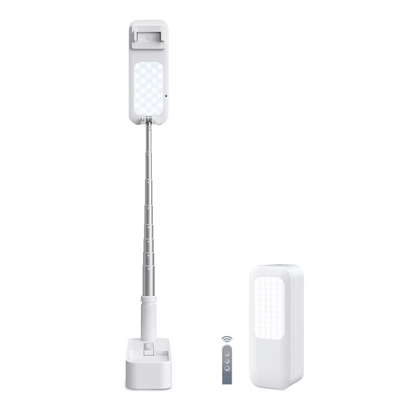 Portable Phone Holder Stand With Wireless Dimmable LED Selfie Fill Light Lamp For Live Video Fill Light Retractable Phone Stand