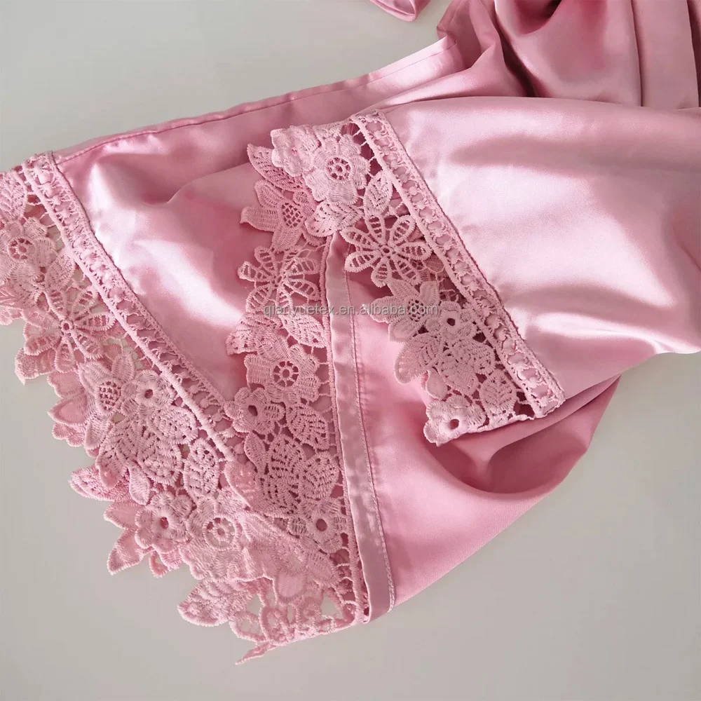 Plus Size Wedding for Bride Bridesmaids Women High Quality with Lace Trim Luxury Bridal Silk Satin Kimono Robes Morning Gowns