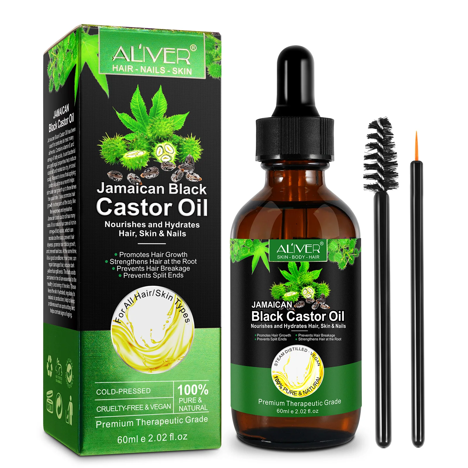 ALIVER Pure Natural Hair Nourishing Hydrating Castor Oil Cold Pressed Organic Jamaican Black Castor Oil For Hair Growth
