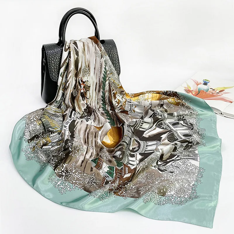 China Wholesale 2022 Spring Luxury Silk Satin Scarves Head Hijab 90x90cm Square Silk Bandana Scarf