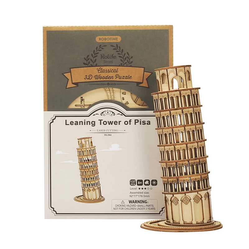 Robotime Rolife US Warehouse Model Building Kits TG304 Leaning Tower of Pisa 3D Wooden Puzzle For Kids