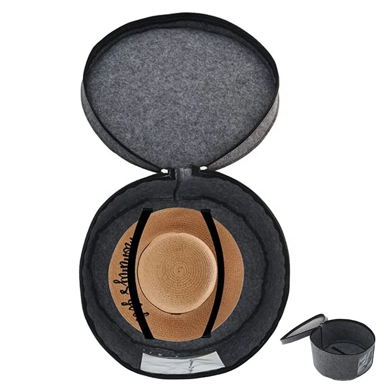 Foldable travel hat box storage organizer both side handle round felt hat storage box for women men