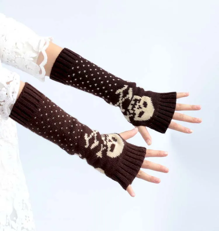 Wholesale Knitted Fingerless Gloves Women 2021 Autumn Winter Warm Long Woolen Gloves Arm Warmers Cover Skull Sleeves
