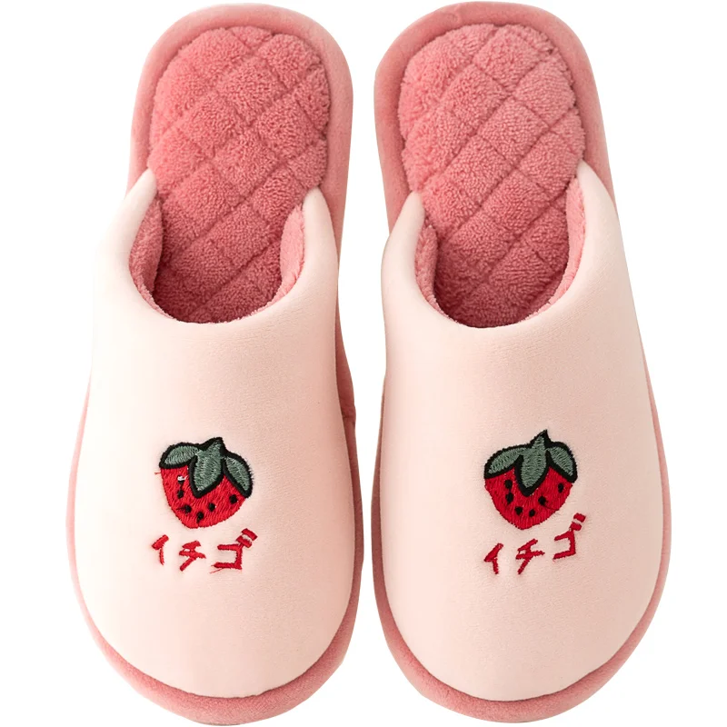 High Quality Thermal Women Quiet Indoor Slippers Casual Fruit Prints Ladies Winter Casual Slippers