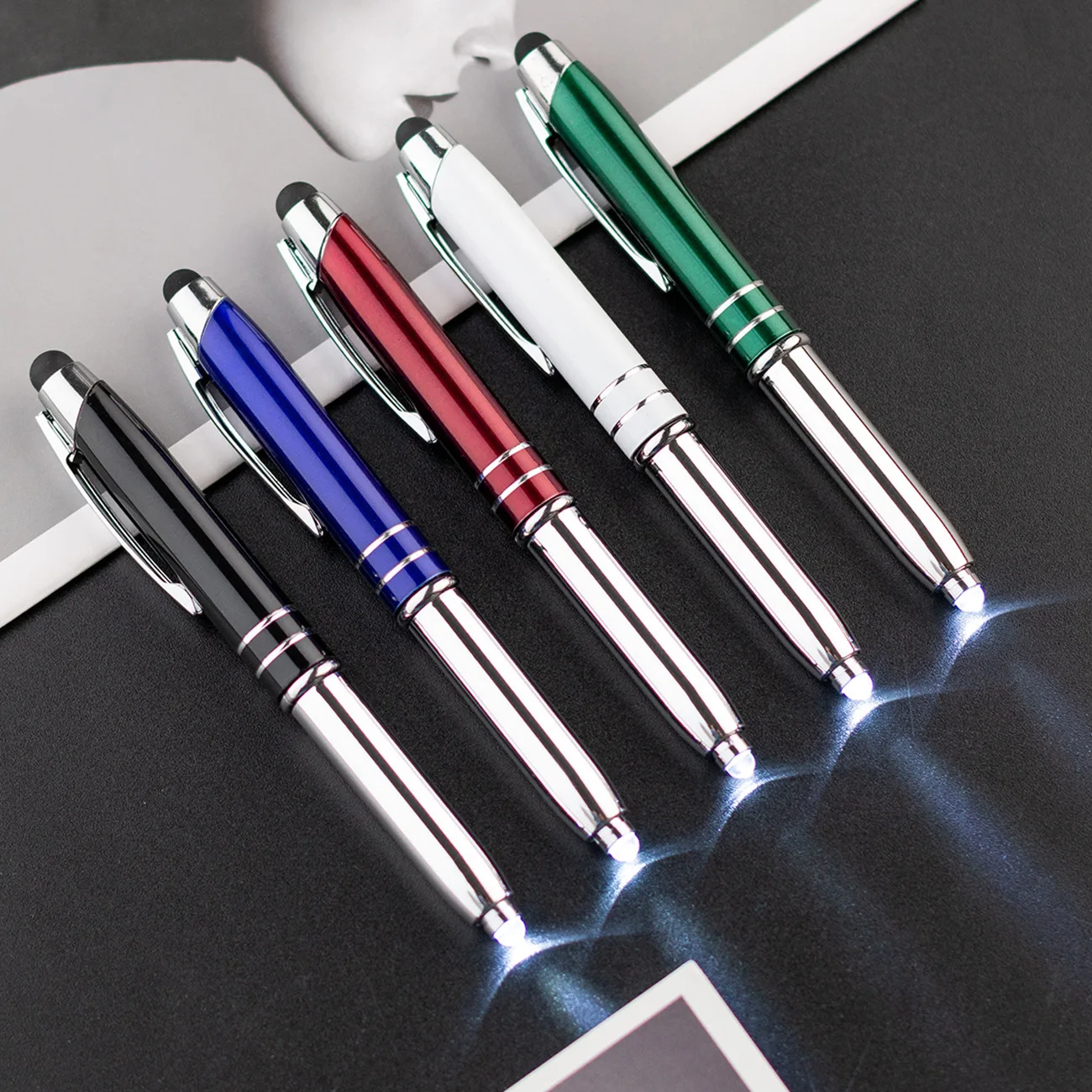Huayou OEM Lovely Capacitive Pencil Led Light Up Gift Soft Touch Screen Pen Custom Logo Stylus Promotion Ballpoint Pen