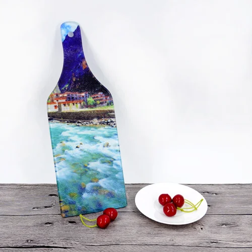 
Bottle shape sublimation glass cutting board cheap price tempered glass Christmas custom printed 