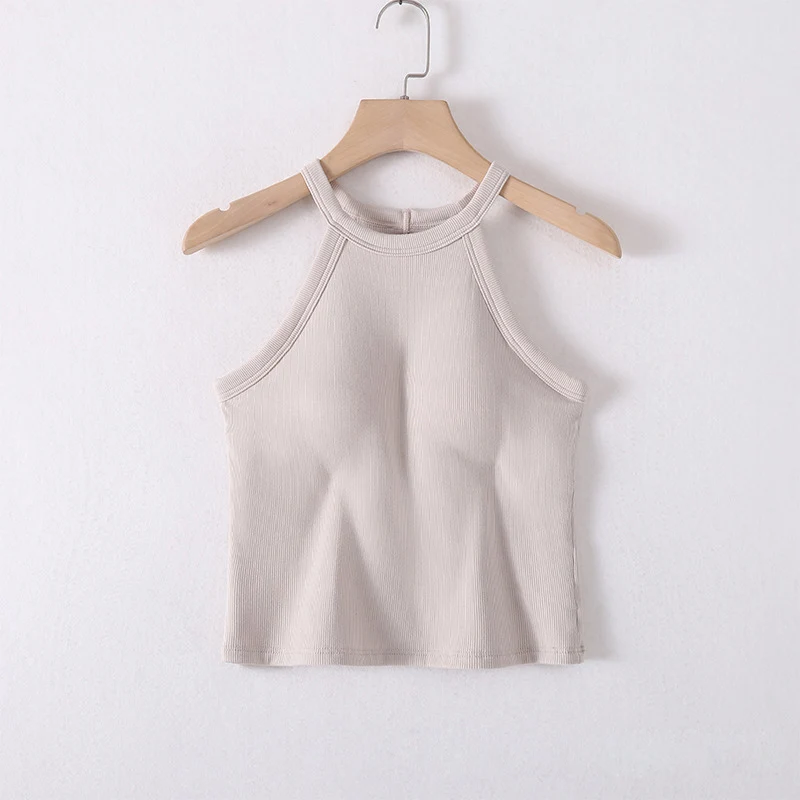2024 New Item Halter Top 95%Viscose 5%Spandex Solid Color High Elasticity Slim Fit Sexy One-piece Vest with Breast Pad for women