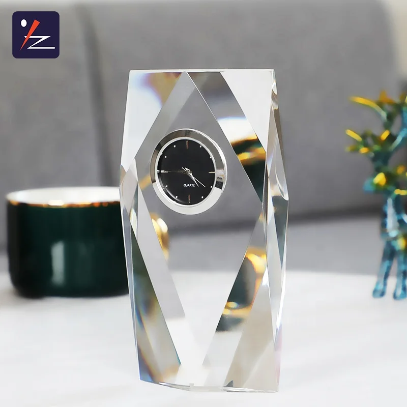 Оптовая продажа хрустальные свадебные сувениры подарки на годовщину с логотипом заказ настольные часы кристаллами