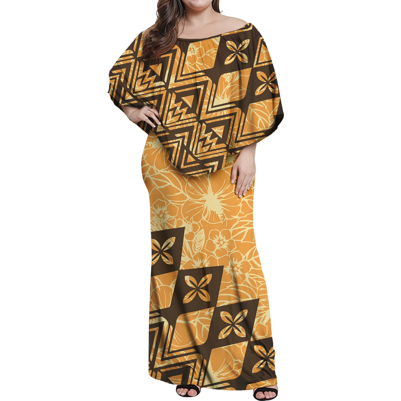 Wholesale Price One Piece Dress Women Togan Polynesian Pattern Red Dresses Women Party Sexy Long Dress One Shoulder Casual Skirt