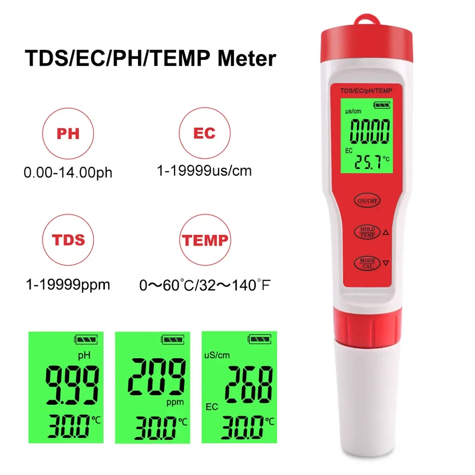 4 in 1/3 in 1 Water Quality Testing Pen PH TDS EC Salinity Temperature Water Tester PH Meter for Drinking Water Aquariums