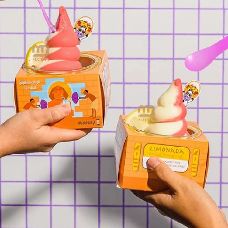 Eco friendly disposable plastic 250ml yogurt cup custom pet plastic ice cream cups disposable plastic bowls insert packaging box