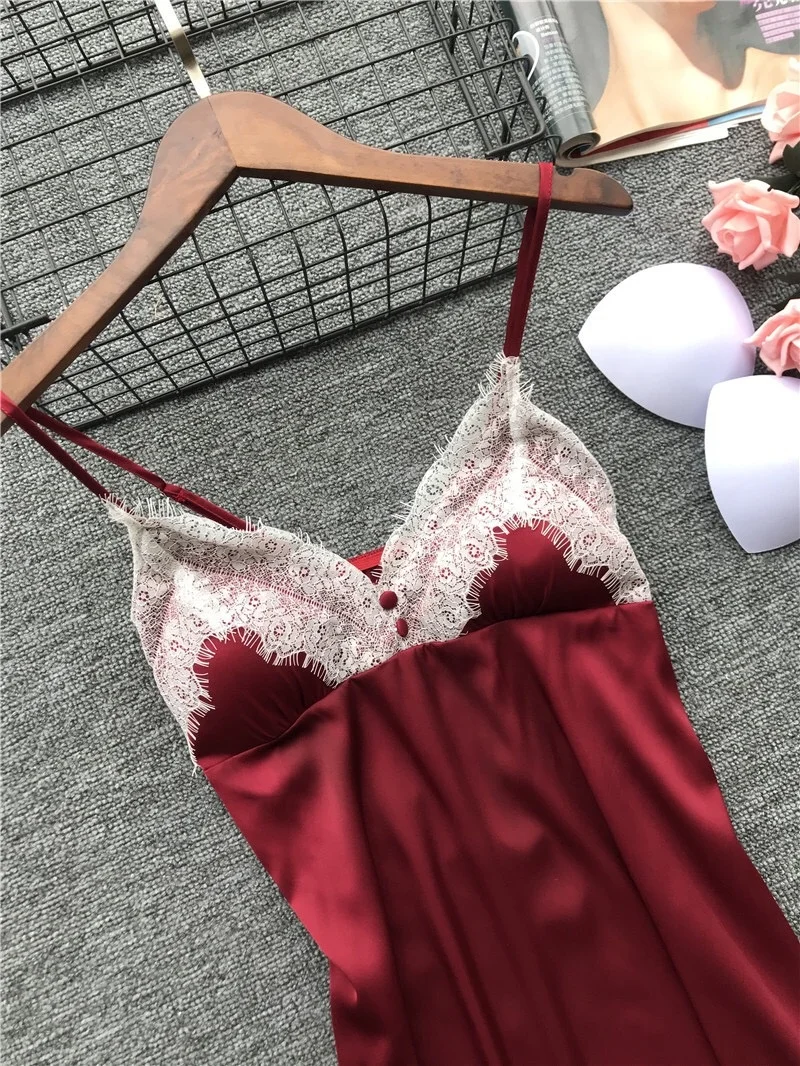 Wholesale One Piece Sleeping Dress Breathable Silk Satin Nightgown for Women