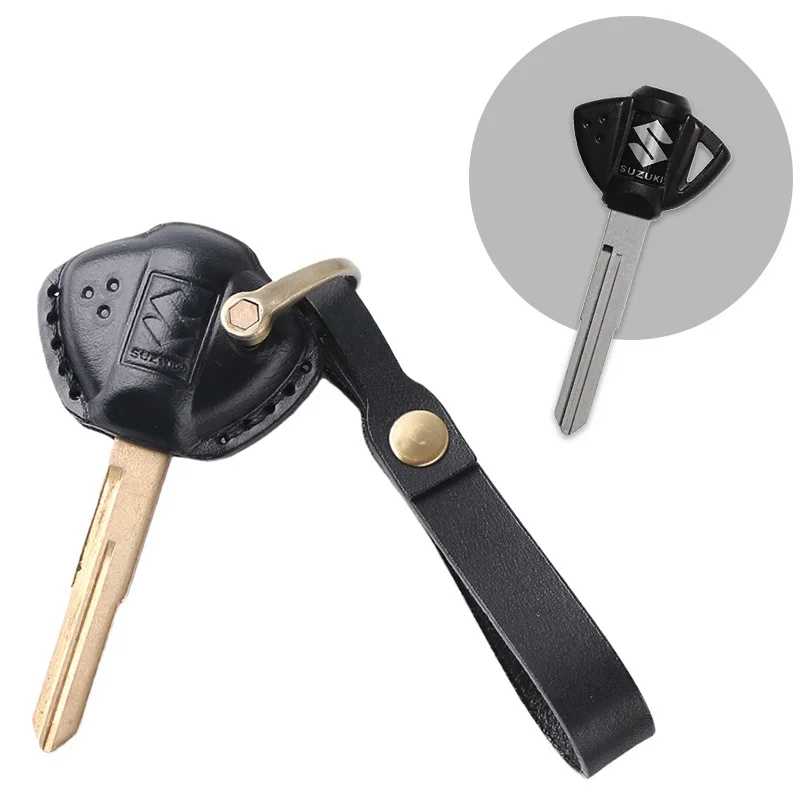 Hotsale Real Leather Key Case Fob Cover with Keychains For Suzuki Motor Motorcycle KeyRing key cover accessory