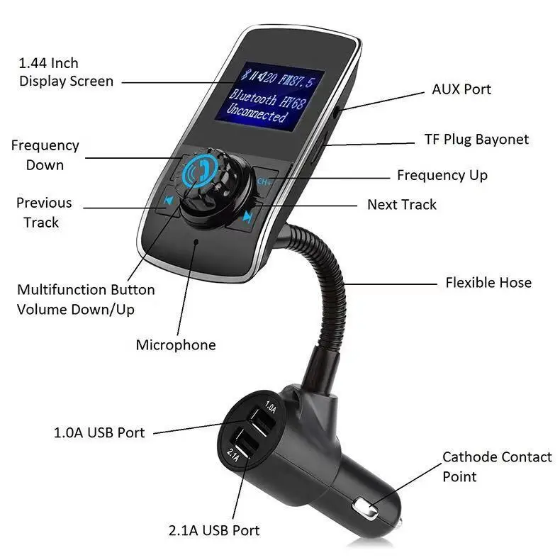 
1.44 Inch Display wireless in-car handsfree adapter car kit mp3 audio player fm transmitter USB/SD/TF card car fm transmitter 