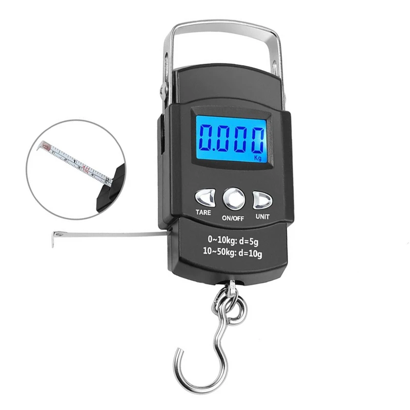 50kg 110lb Digital Electronic Luggage Scale Portable Suitcase Scale Handled Weighting Fish Hook Hanging Scale with Tape Measure