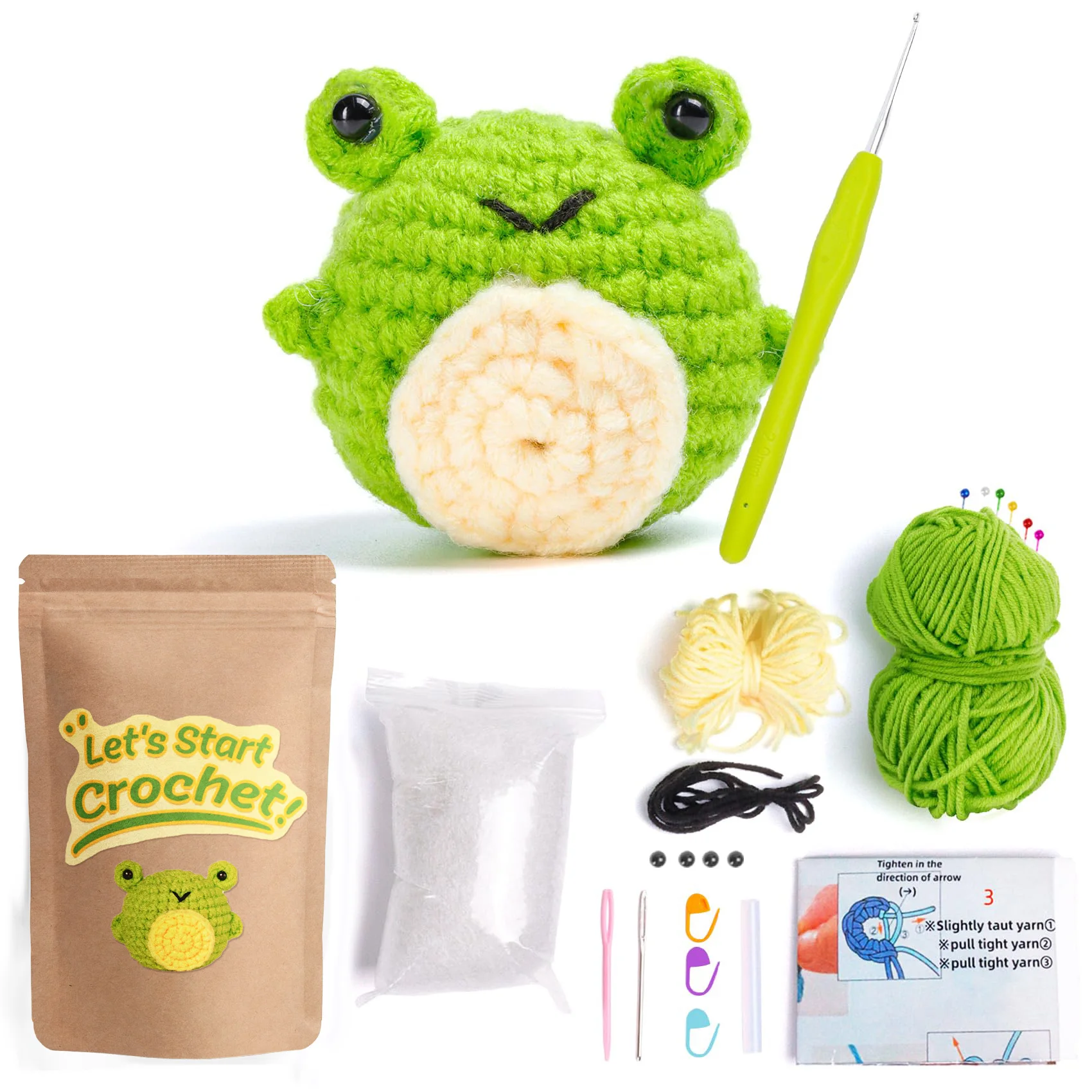 Crochet Kit for Beginners Frog Crochet Set - Step by Step Video Tutorials Soft Yarn Hook - Crochet Kit for Complete Beginners