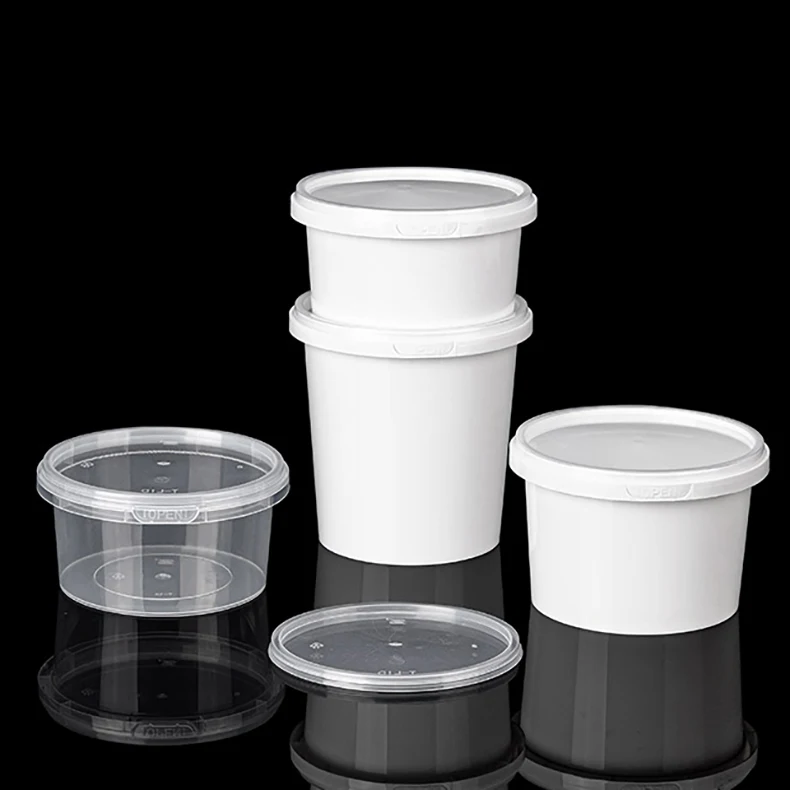 DG High Quality Round Disposable Plastic Take Away Food Container With Lid Microwave Tamper Evident Deli Cup