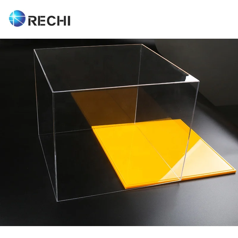 RECHI Custom Acrylic Jewelry Retail Organizer Case Plexiglass Toy Collection Storage Display Box With Anti-dust Cover & Base