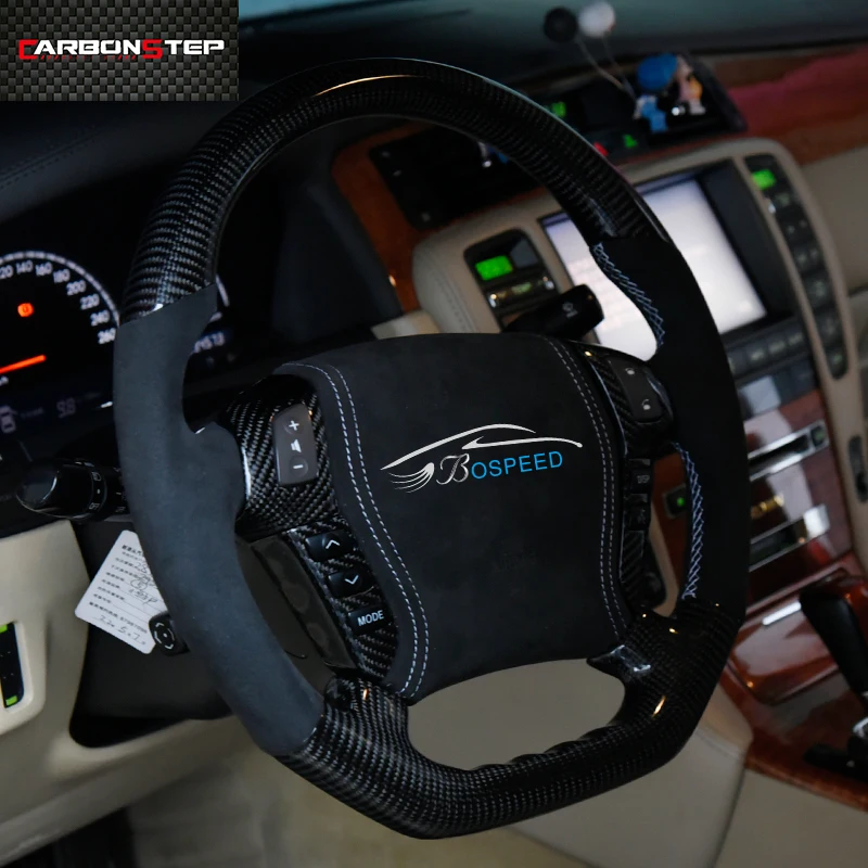 Flat bottom custom carbon fiber button emblem leather steering wheel for toyota crown