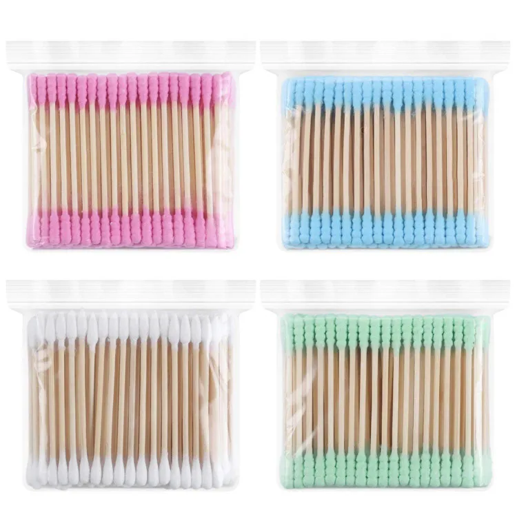 Color Makeup Remover Sterilized Disposable Medical Alcohol Iodophor Filled Wooden Organic Bamboo Cotton Bud Swab Stick For Baby