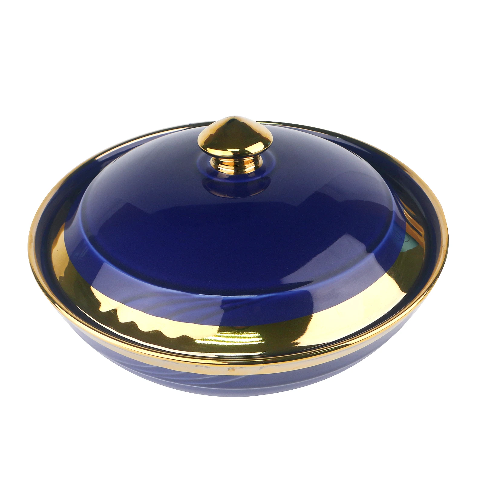 Горячая Распродажа, уникальная синяя керамическая миска для риса с золотой окантовкой и золотой крышкой