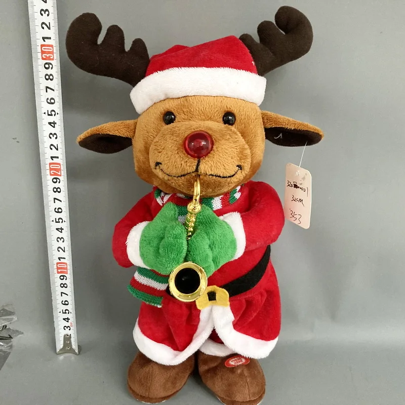 Christmas electric plush toy deer snowman Santa Claus  dance with saxophone music and lights stuffed toy pretty Christmas gifts