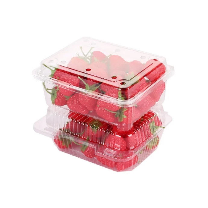 Custom clear transparent food container PET plastic clamshell vegetable fruit packaging box for grape lychee cherry