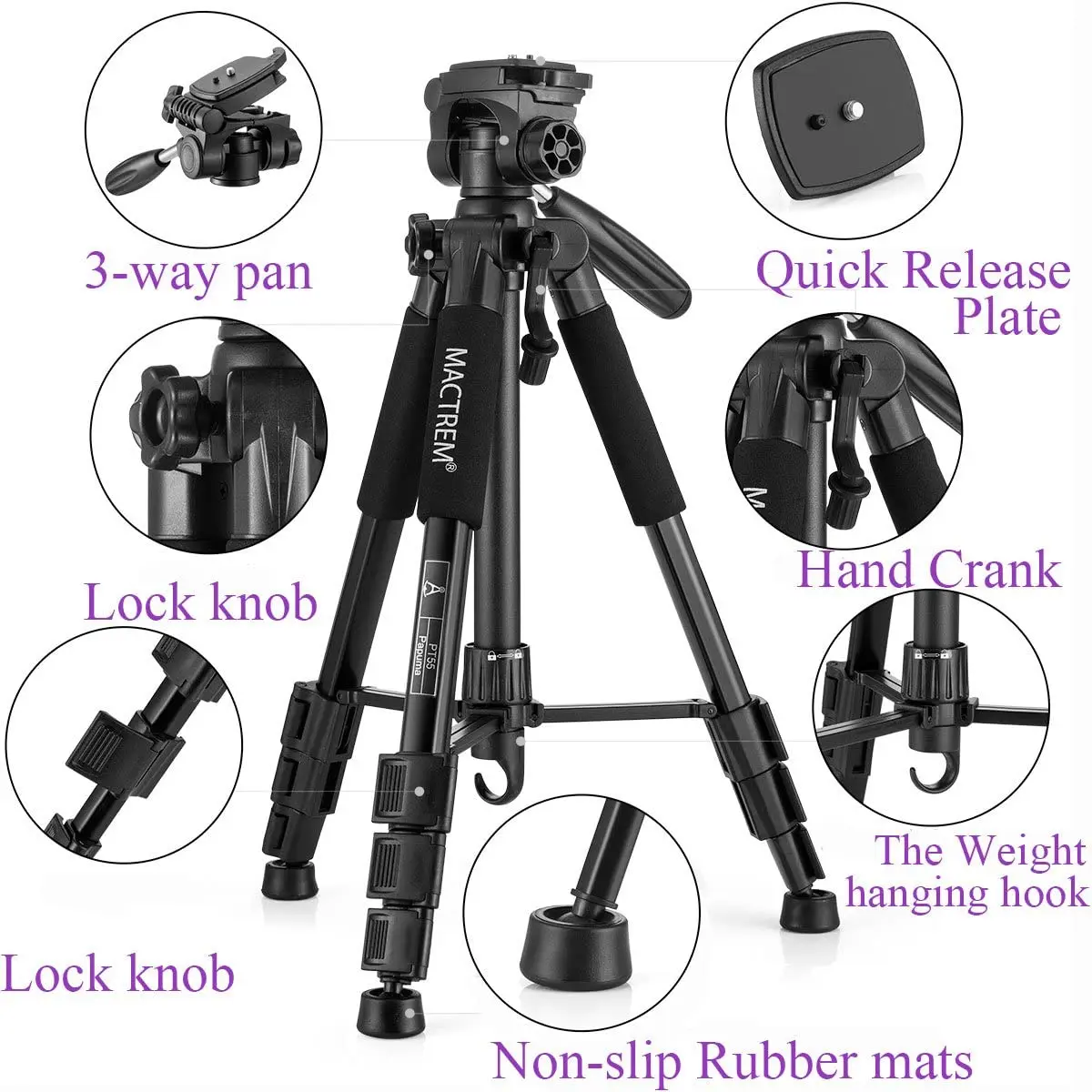 
Mactrem PT55 5kg Load Travel Camera Tripod for DSLR SLR Canon Nikon Sony Olympus DV with Carry Bag 