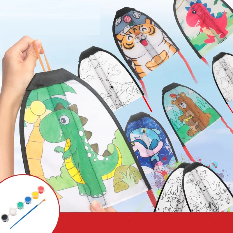 DIY Painting Kite Kit With Color Pen Children Ejection Slingshot Flying Toys With Rubber Bands Diy Colors Catapult Kite Toys
