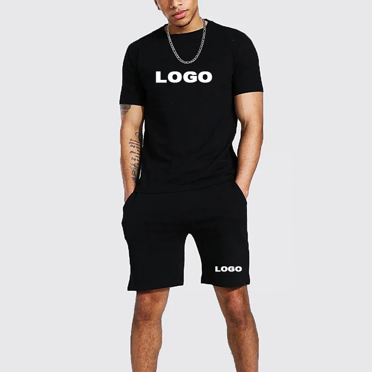 2022 new Customized logo man summer sports Casual drop-shoulder solid color t shirt and shorts sets mens 2 pieces shorts set