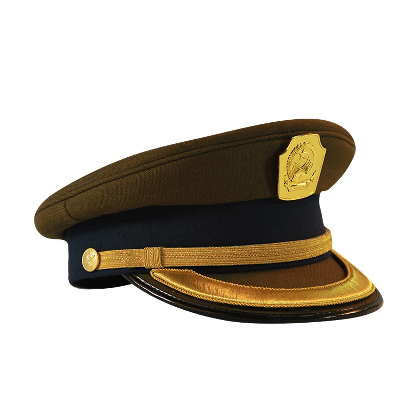 Factory wholesale ceremonial army officer hat  yellow colour military officer peaked hat