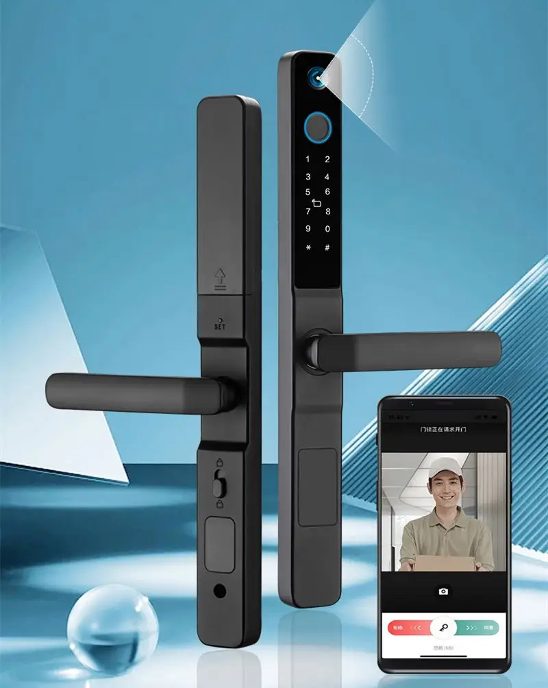 Hot Sale door with smart lock safe digital fingerprint home door handle lock tuya smart door lock with camera
