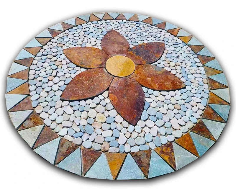 Decorative Round Multicolor Art Flooring Tile Wall Stone Mosaic Medallion Pattern Paving Slate Cultural Stone