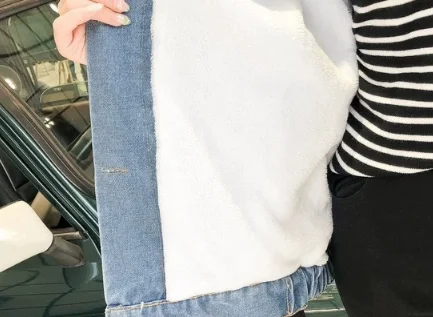 AIMINYZ Trendy 2023 Wholesale Autumn And Winter Rabbit Hair Short Jacket With Large Fur Collar Plush Denim Jacket For Woman