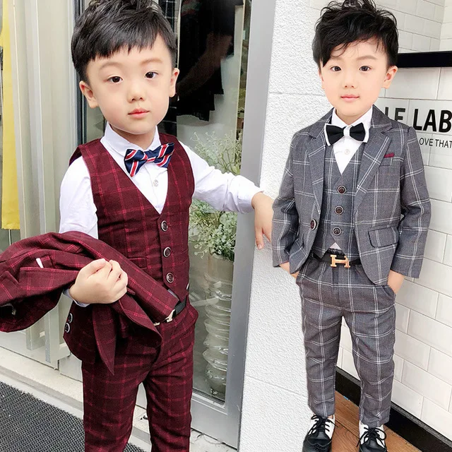 
Children Formal Party Clothes Set Jacket+Vest+Pant Toddler Baby Boys Clothing 