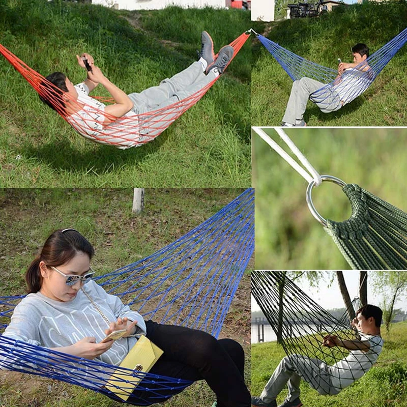 Durable Nylon Net Mesh Rope Hammock Portable Woven Camping Hammock For Outdoor Camping Garden Sleeping Hanging