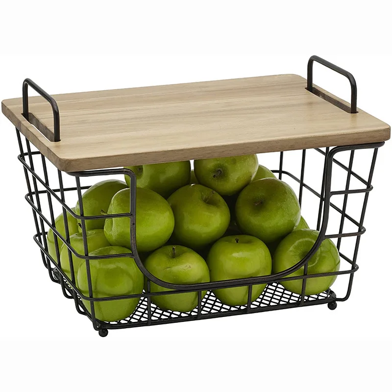Household metal food grade vegetable fruit storage organizer basket with handle