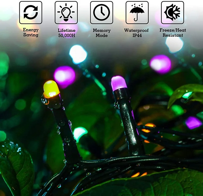 LED String Lights Colorful 20M 200LED  Pink Orange Blue Green Four Colour Safe Low Voltage Indoor Fairy Lights