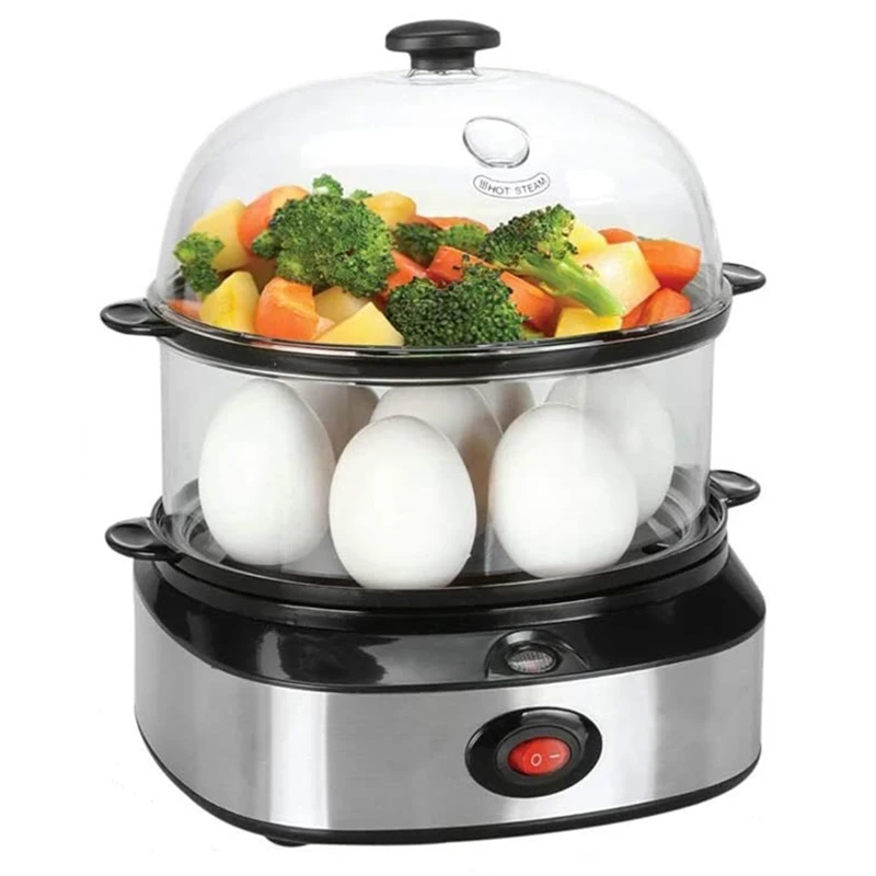 OEM factory 2 layer double tier rapid cooking steam egg poacher 7 slots electric egg cooker with steamer rack