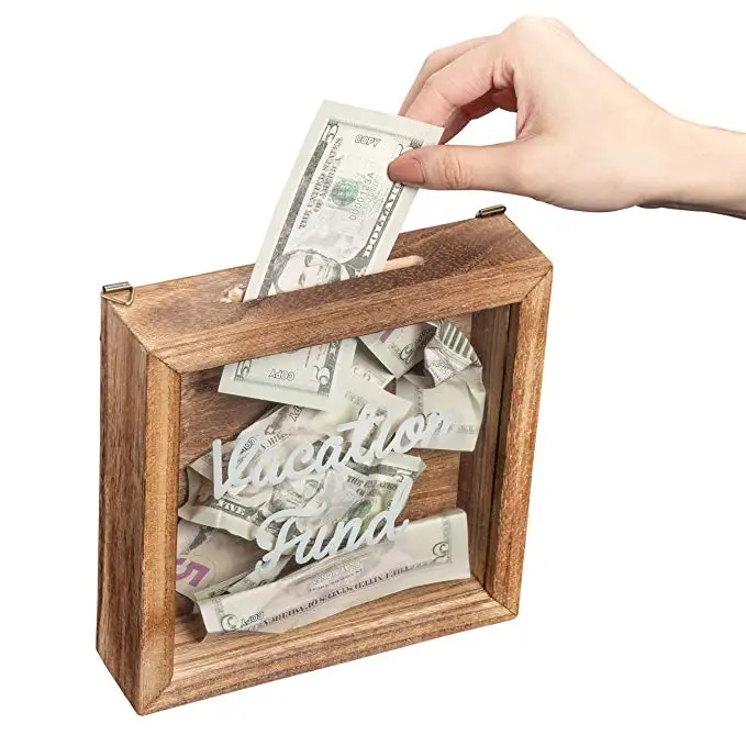 wholesale natural wood material Wooden Shadow Box money Bank